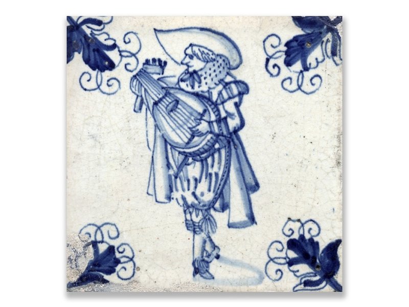 Carte postale, joueur de luth à carreaux bleus de Delft