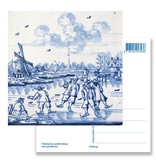 Carte postale, moulin à vent de Delft bleu et patineurs