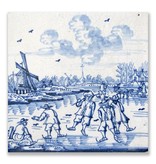 Carte postale, moulin à vent de Delft bleu et patineurs