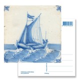 Postcard, Delft Blue Tile with Ship at Sea