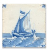 Postcard, Delft Blue Tile with Ship at Sea