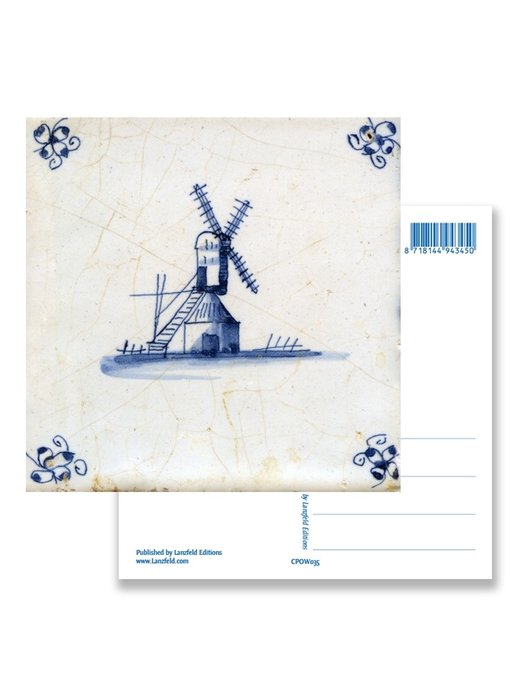 Postcard, Delft Blue tile with Windmill