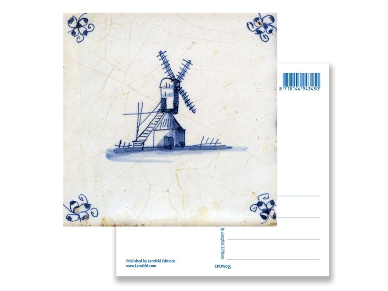 Postcard, Delft Blue tile with Windmill