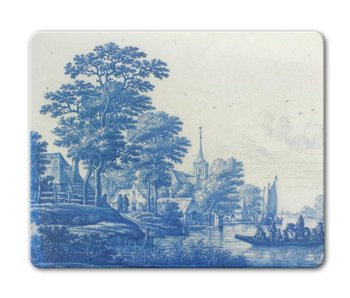 Alfombrilla para ratón, escena holandesa junto al río, Delftware, c 1670-1690
