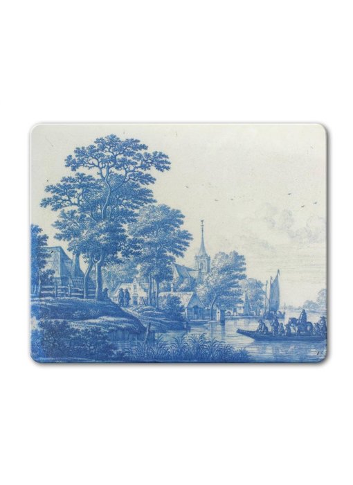 Tapis de souris, scène fluviale néerlandaise, Azulejo azul de Delft