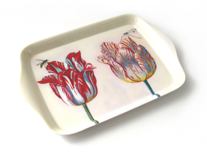 Mini bandeja, 21 x 14 cm, dos tulipanes con insectos, Marrel