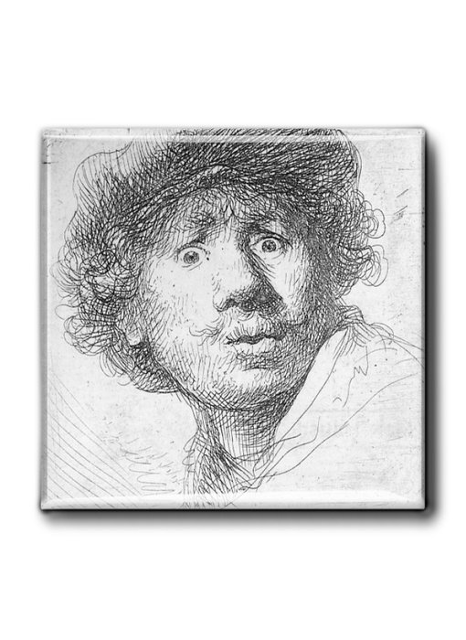 Koelkastmagneet, Zelfportret met verbaasde blik, Rembrandt