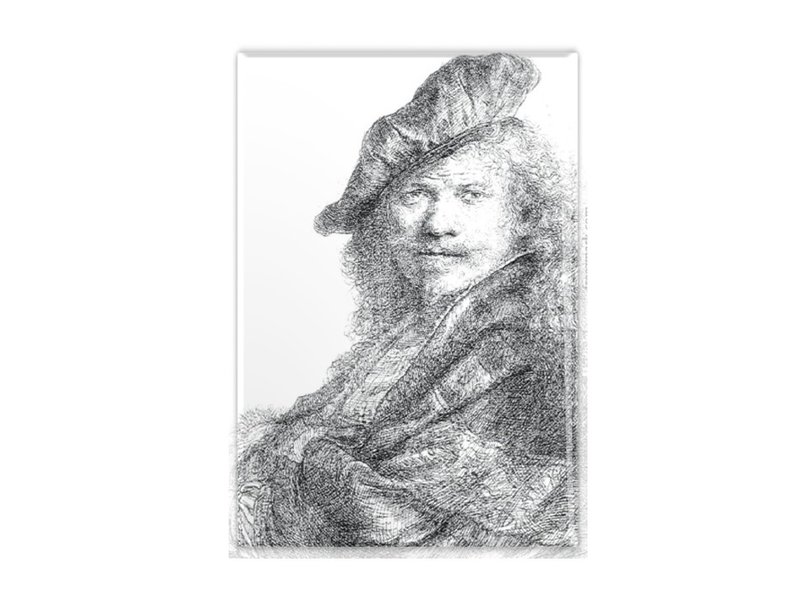 Magnet pour frigo,  Autoportrait s'appuyant sur un rebord de pierre, Rembrandt