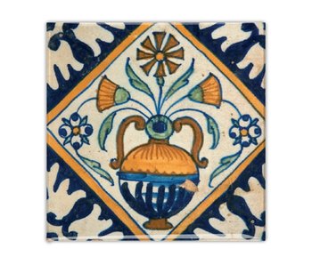 Imán de nevera, azulejo azul de Delft, florero