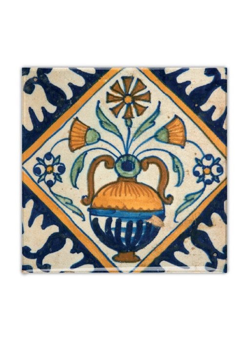 Aimant de réfrigérateur, carrelage bleu de Delft, vase à fleurs