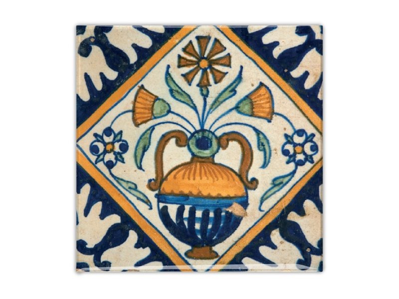 Imán de nevera, azulejo azul de Delft, florero