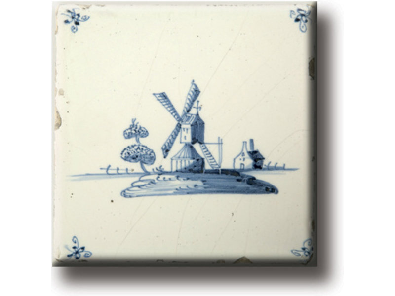 Aimant pour réfrigérateur, carrelage bleu de Delft, moulin