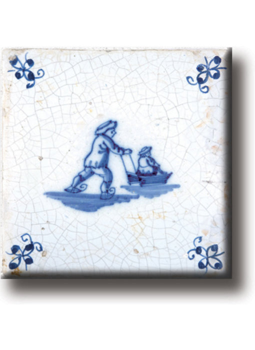 Fridge magnet, Delft blue tile, Ice skates