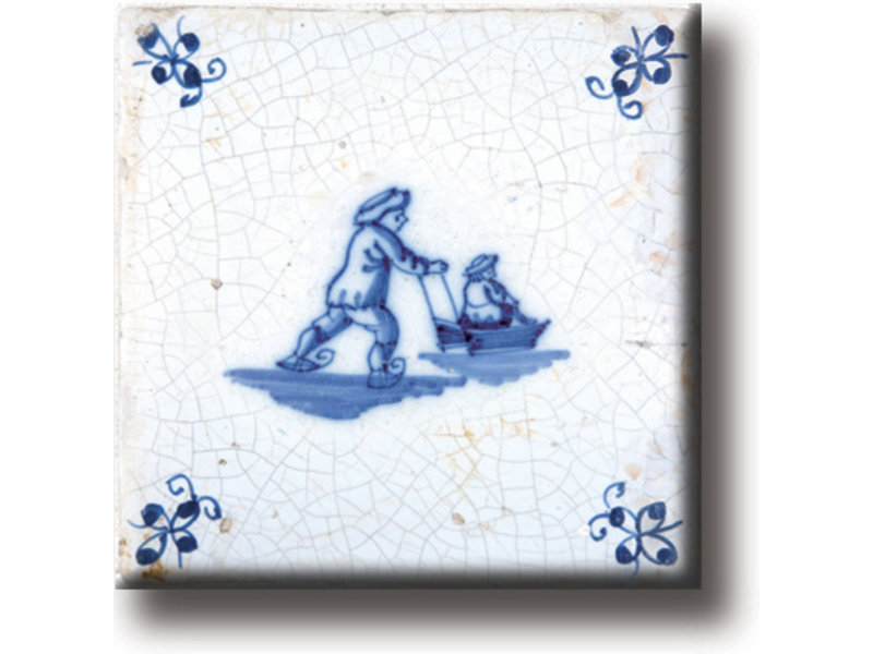 Fridge magnet, Delft blue tile, Ice skates