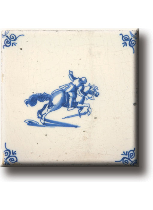 Fridge magnet, Delft blue tile, Horse and knight