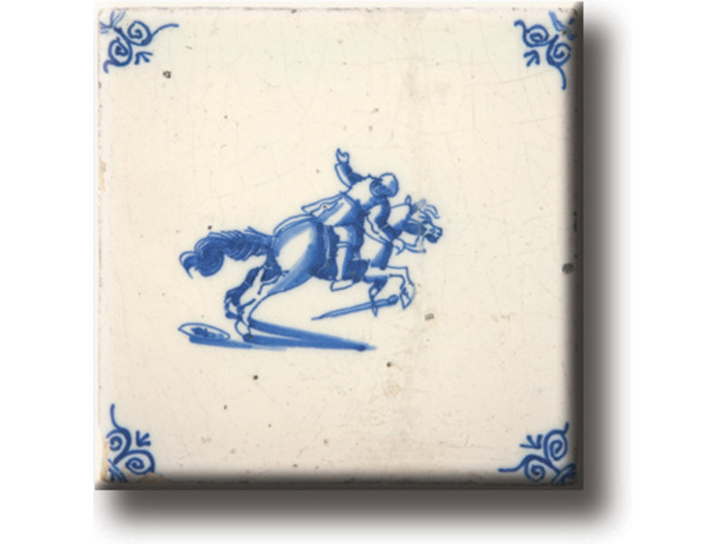 Aimant de réfrigérateur, tuile bleue de Delft, cheval et chevalier
