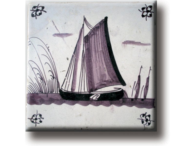 Fridge magnet, Delft blue tile, Sailing ship