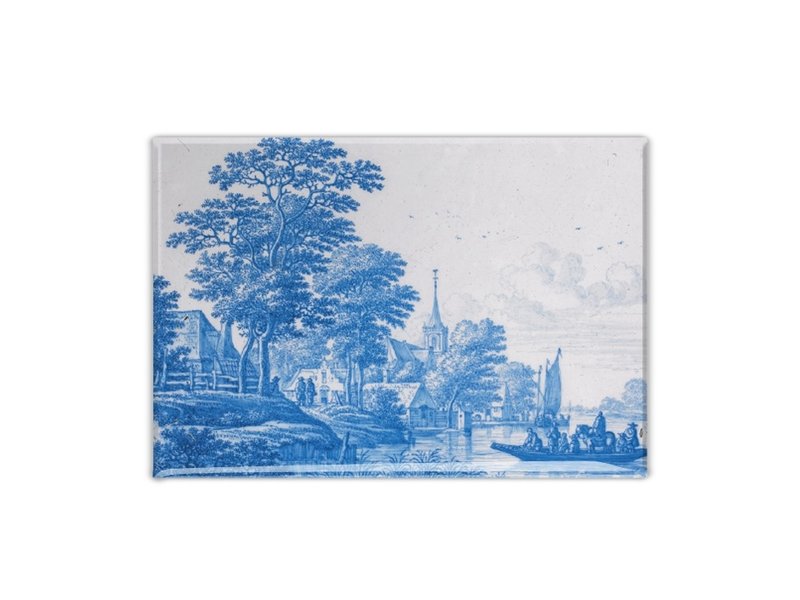 Fridge magnet, Delft blue tile, Dutch landscape