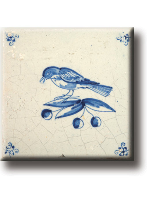Magent pour réfrigérateur, carrelage bleu de Delft, oiseau