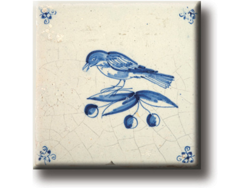 Magnet por frigo, carrelage bleu de Delft, oiseau