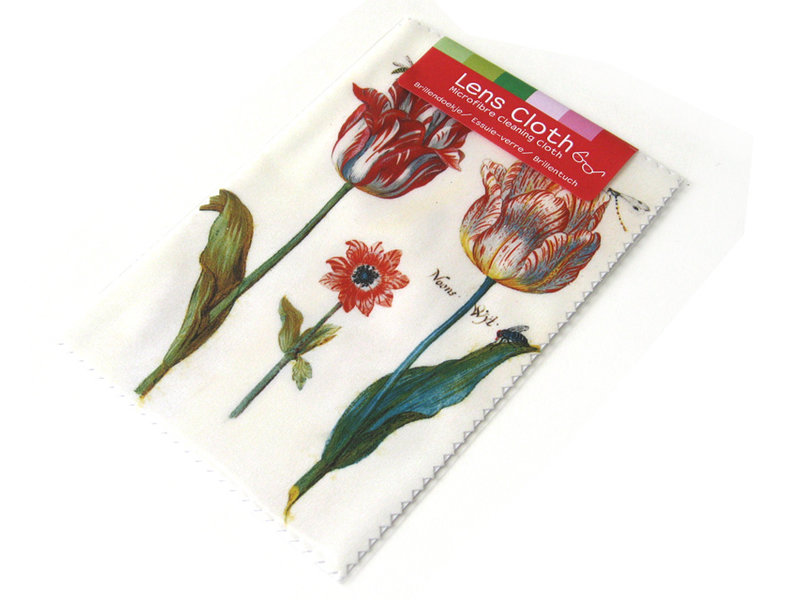 Lens cloth, 10 x 15 cm, Two tulips with insects, Marrel