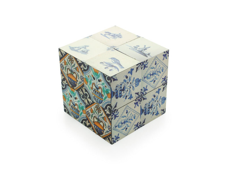 Cubo plegable, azulejos Delft Blue