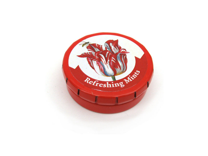 Peppermint tin, Red tulip with bee, Marrel