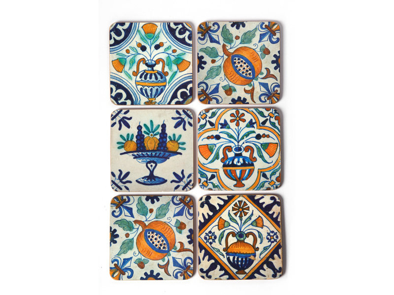 Posavasos, azulejos policromados de Delft Flores, Frutas