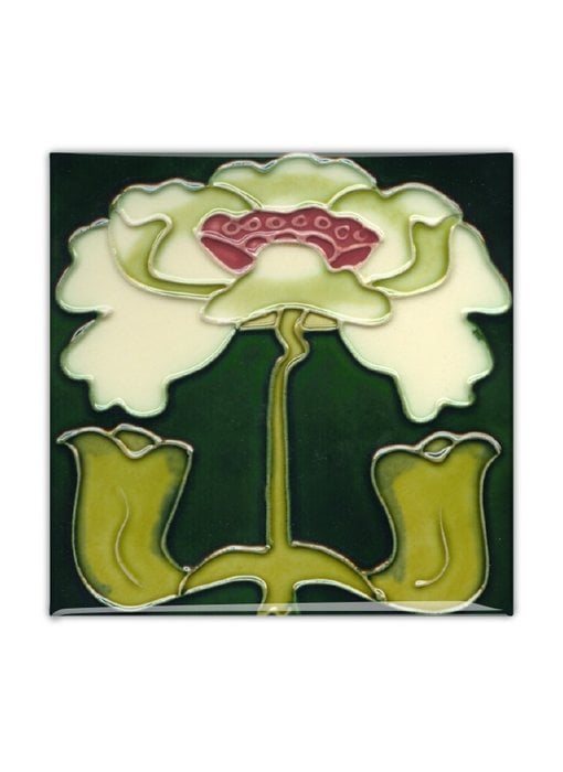 Aimant de réfrigérateur, carreau Art nouveau, fleur, anges, ca 1900