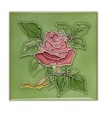 Fridge magnet, Art Nouveau Tile, rose in green