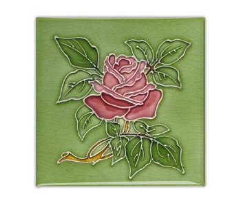 Imán de nevera, azulejo Art Nouveau, rosa en verde