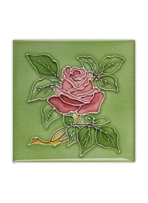 Imán de nevera, azulejo Art Nouveau, rosa en verde