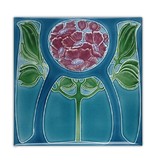 Imán de nevera, Azulejo Art Nouveau, Flor en azul, 1905