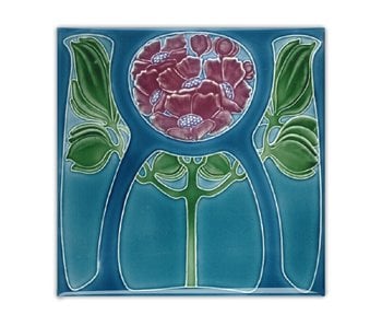 Fridge Magnet, Art Nouveau Tile, Flower in Blue, 1905