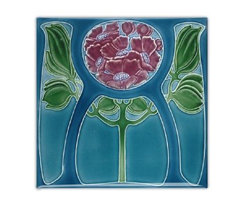 Imán de nevera, Azulejo Art Nouveau, Flor en azul, 1905