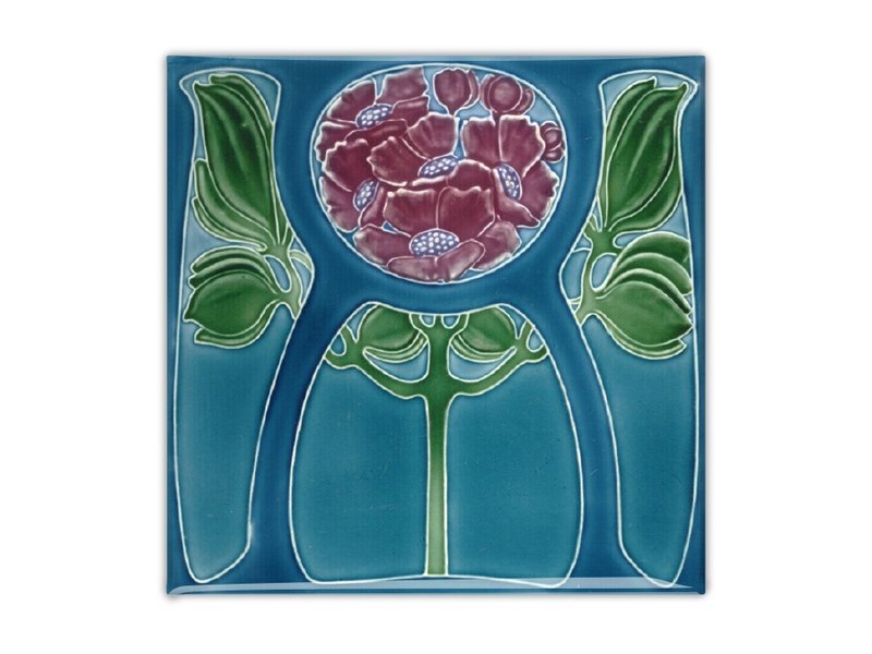 Aimant de réfrigérateur, carreau Art nouveau, fleur en bleu, 1905