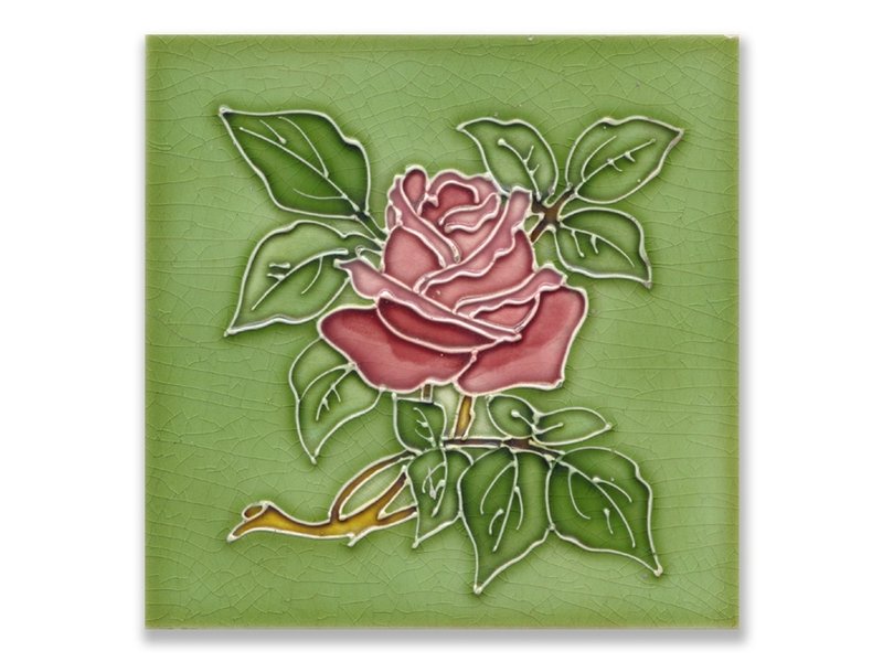 Postcard, Art Nouveau, Rose in green