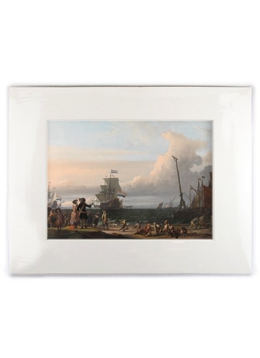 Matted prints with reproduction, XL, Dutch ships in the streets of Texel, Bakhuysen