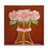 Aimant pour réfrigérateur, carreau Art Nouveau, rose "Tube lined" en marron