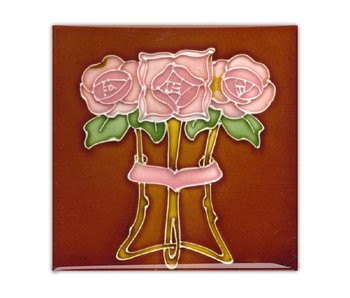 Aimant pour réfrigérateur, carreau Art Nouveau, rose "Tube lined" en marron