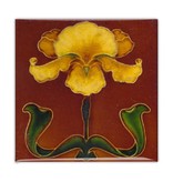 Imán de nevera, Azulejo Art Nouveau, Flor amarilla sobre marrón