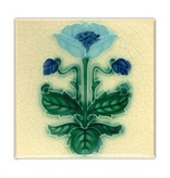 Fridge Magnet, Art Nouveau Tile, Blue Flower, majolica