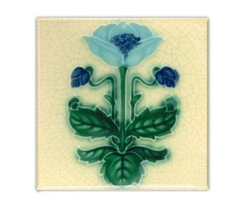 Koelkastmagneet, Art Nouveau Tegel, Blauw Bloem, majolica