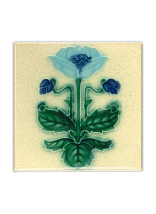 Imán de nevera, Azulejo Art Nouveau, Flor azul, mayólica