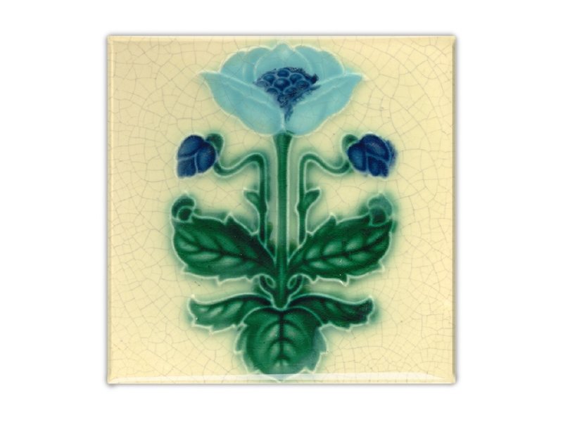 Imán de nevera, Azulejo Art Nouveau, Flor azul, mayólica