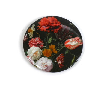 Miroir de poche grand, Ø 80 mm, nature morte aux fleurs, De Heem