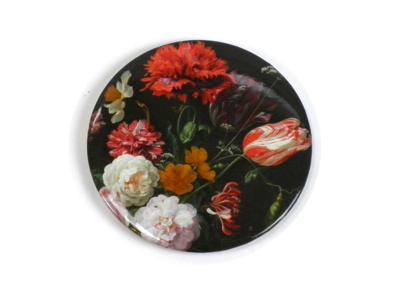 Spiegeltje, groot, Ø 80 mm,  Stilleven met bloemen, De Heem