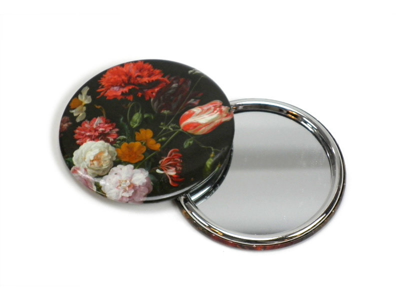 Miroir de poche grand, Ø 80 mm, nature morte aux fleurs, De Heem