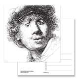 Postal, Autorretrato con mirada sorprendida, Rembrandt