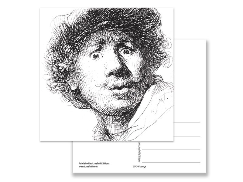 Postal, Autorretrato con mirada sorprendida, Rembrandt